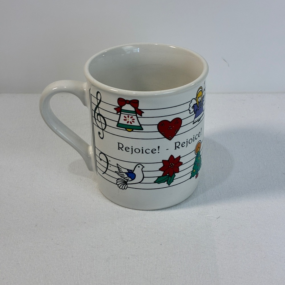 Hallmark Christmas Coffee Mug White Vintage 1984 Rejoice Music Angels